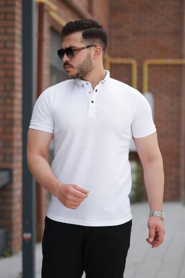 Erkek çizgi Dokulu çıtçıt Yakalı Kısa Kollu T-shirt resmi